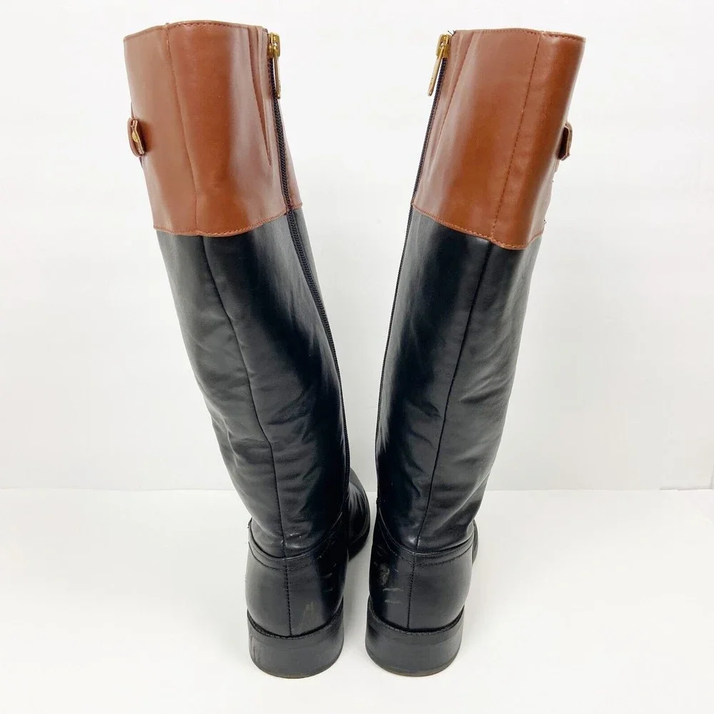 Tommy Hilfiger Black and Brown Over-the-Knee Leather Boots